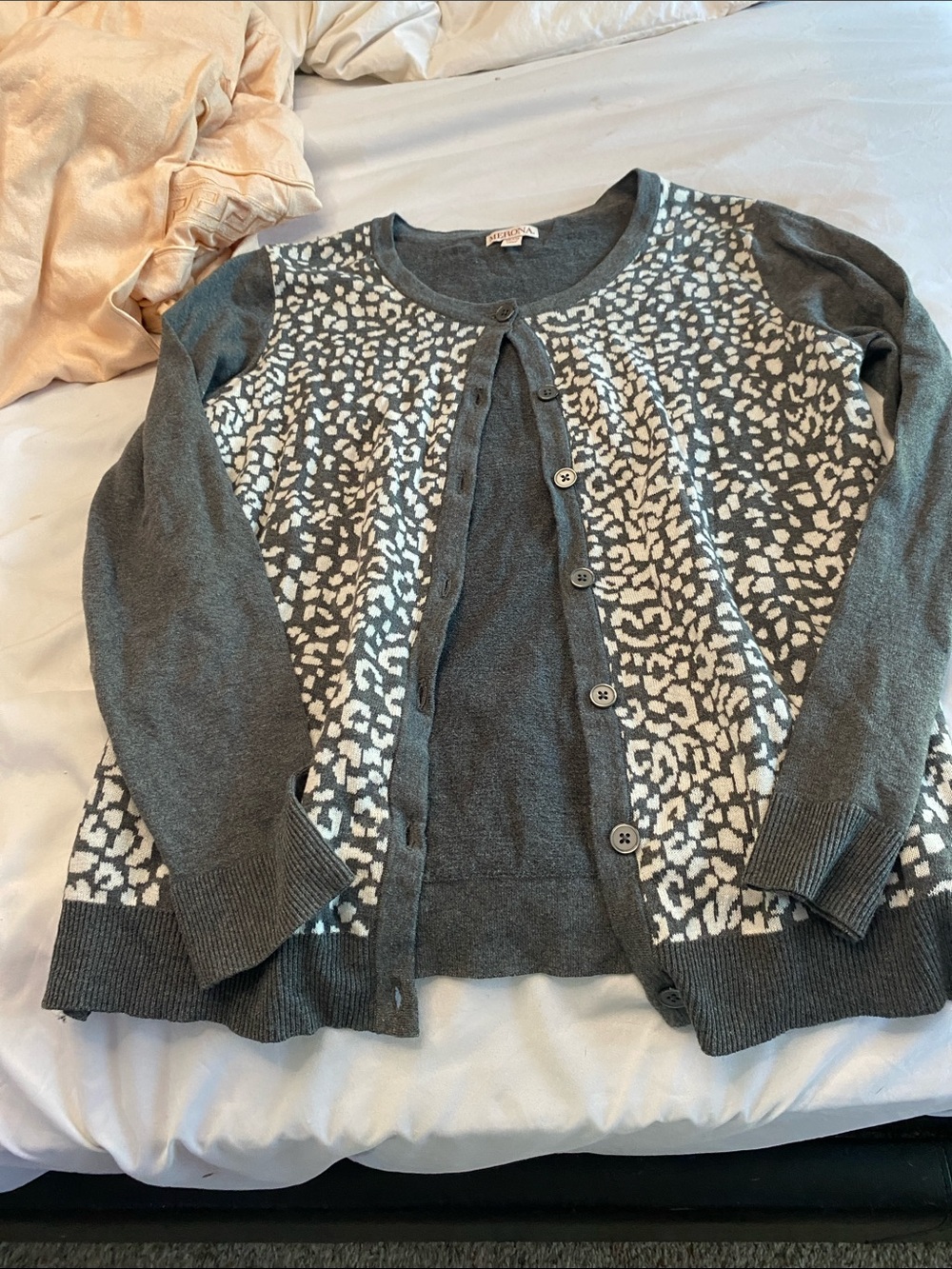 Merona Gray and Cream Animal-Print Button Cardigan